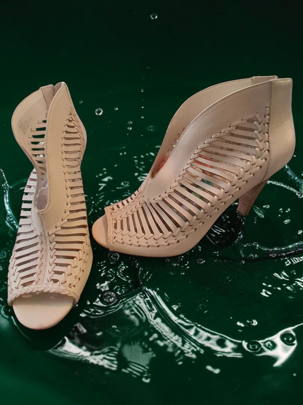 Vince Camuto Blush Nude Woven Peep-Toe Ankle Booties Wonens Shoes Size 9 Leather